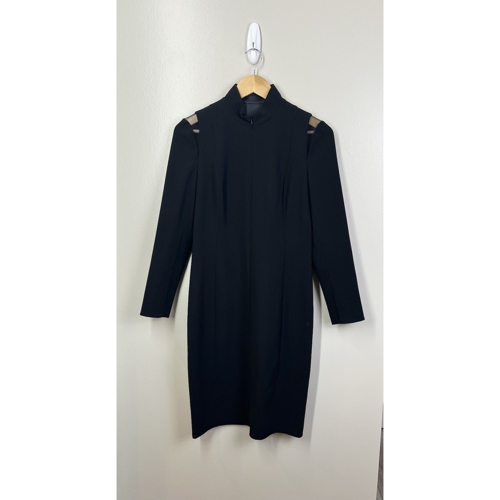 Akris Black Wool Silk Sheer Cutout Shoulder Sheath Dress Swiss Bergdorf Sz 6